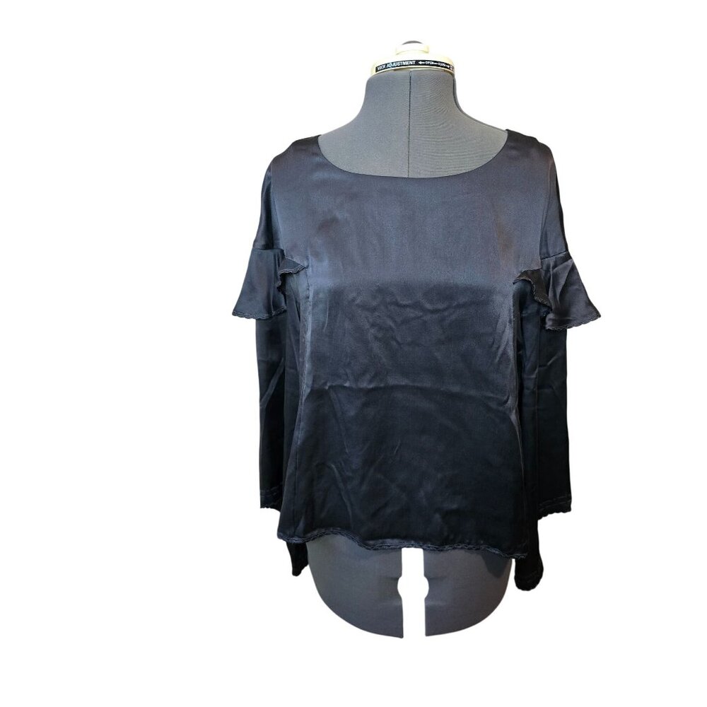 Odd Molly Womens Black Silk Blouse With Ruffled‎ Sleeves Small Goth Whimsygoth
